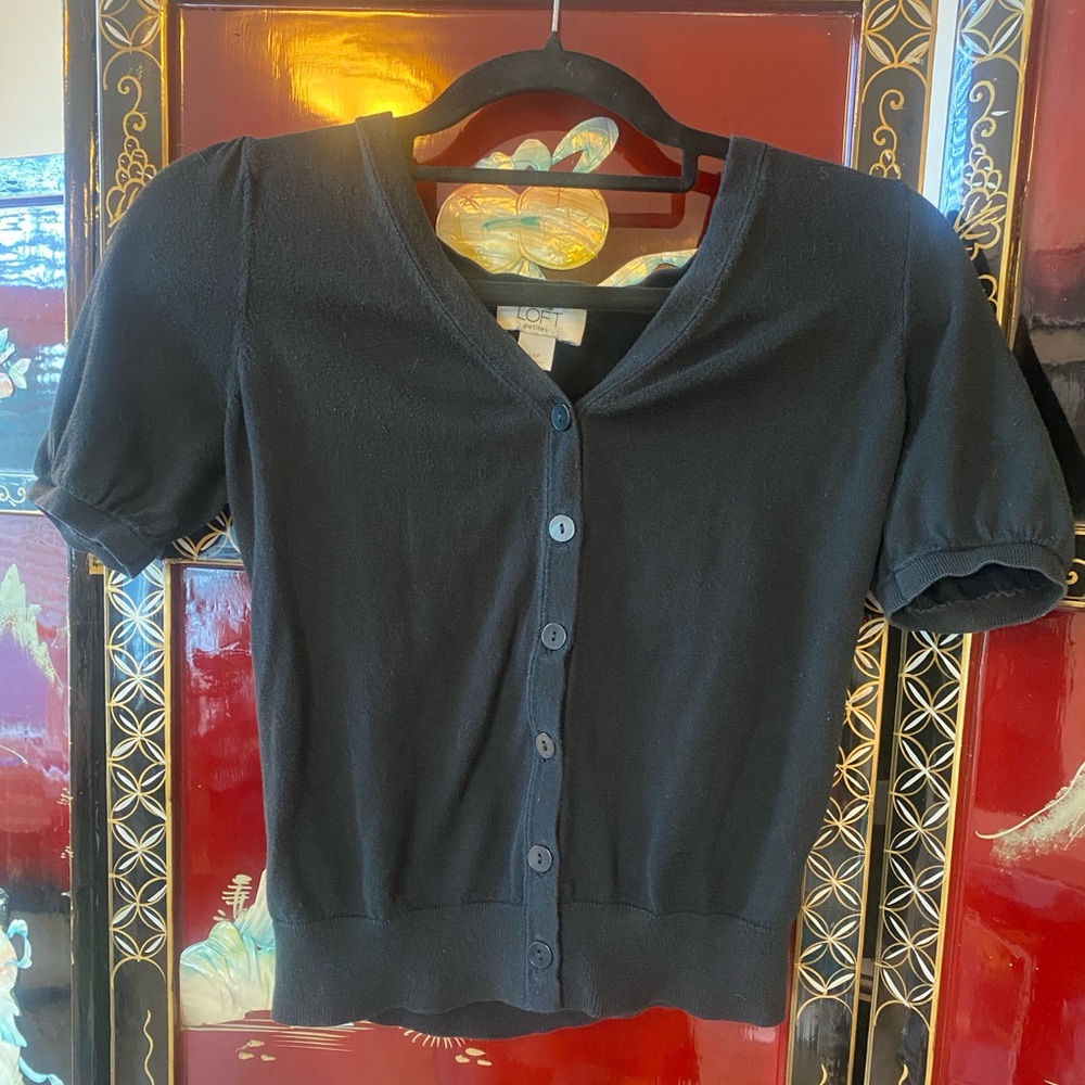 Ann Taylor LOFT Petites Black Short-Sleeve Sweater, Size MP